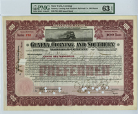 Geneva, Corning & Southern Railroad - PMG Graded Railway Stock Certificate